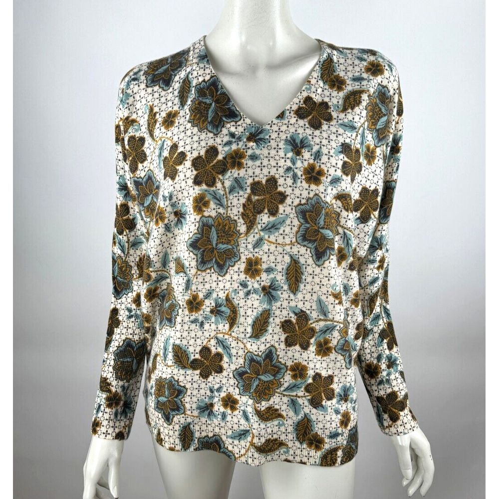 Garnet Hill Essential Cashmere V-Neck Pullover Women S NWOT $179 Floral Washable